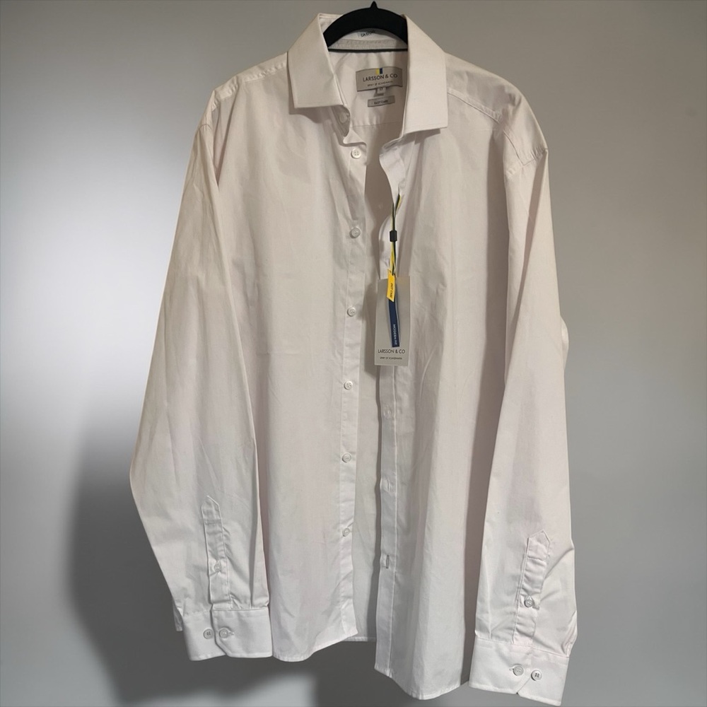 LARSSON & Co MEN’s MODERN FIT SIZE 17 WHITE COLLARED BUTTON UP LONG SLEEVE NEW